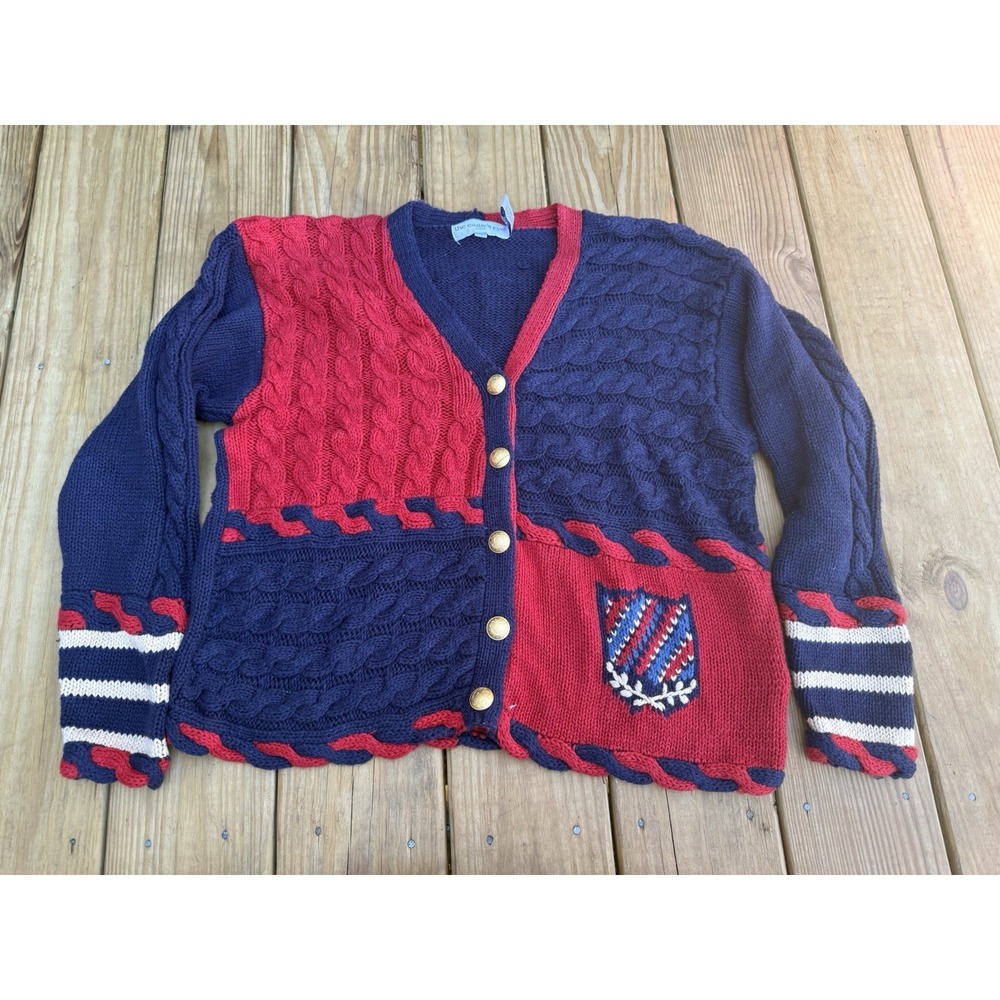 The Eagle's Eye Vintage hand knit Chunky Cardigan Sweater Americana Nautical Lg